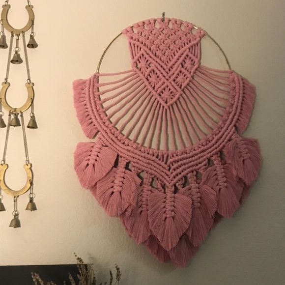 Dusty Rose Dream Catcher Macrame Wall Hanging - Picture 2 of 2